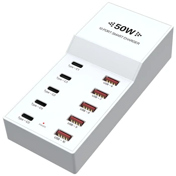 Сетевое зарядное устройство Addap WLX-T6 10 USB-портов 50W огнеупорное белое