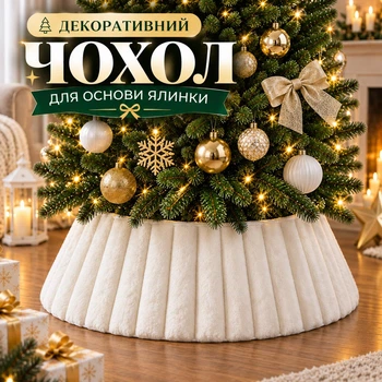 Корзина чехол для новогодней елки. Плюшевая юбка под елку (72×58×23.5 см, белая)