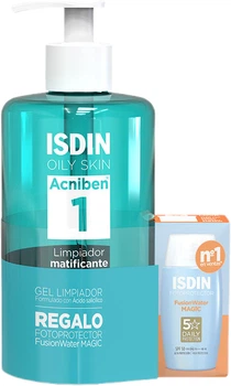 Zestaw do pielęgnacji twarzy Isdin Acniben Żel 400 ml + Fluid przeciwsłoneczny SPF 50 10 ml (8429420295339)
