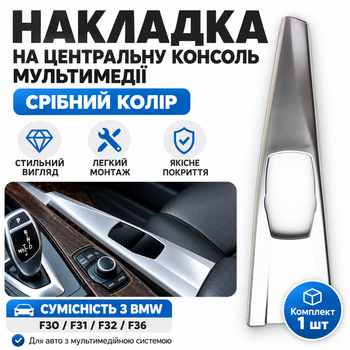 Накладка на центральную консоль мультимедиа (Цвет: серебряный) BMW F30 F31 F32 F36