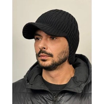 Шапка мужская вискозная с отворотом и козырьком утепленная флисом Caskona Cap Josef Универсальный Черный
