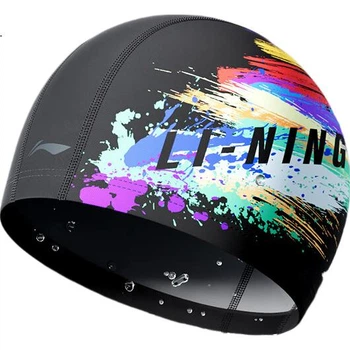 Плавательная шапочка Li-Ning для мужчин и женщин, удобная, дышащая, из ткани, с рисунком, модель 6301, черная.