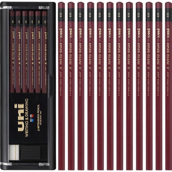 Деревянный карандаш Uni Mitsubishi Gold Pencil 4H для письма, рисования, эскизов и дизайна, 12 карандашей в коробке (с ластиком), 1887 год.