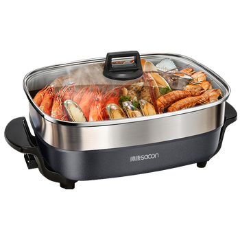 Електрична багатофункціональна сковорода Sacon Electric Hot Pot, сковорода для смаження риби на грилі, електрична плита для барбекю, бездимна, велика ємність, з антипригарним покриттям, модель ML-8010C, з кошиком для приготування на парі.