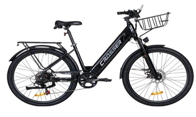 Электровелосипед Crosser E-City 26 черный 500W 48V 10.4Ah колеса 26 дюймов до 40 км/ч запас хода 45 км до 150 кг корзина багажник (677)