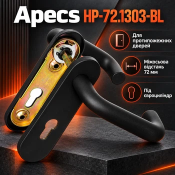 Ручка дверна на планці для протипожежних дверей Apecs HP-72.1303-BL чорна