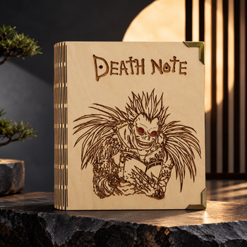 Деревянный блокнот "Death note" (на цельной обложке с ручкой), ежедневник из дерева, подарок любителю аниме