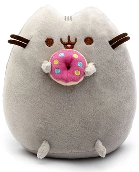Мягкая игрушка кот Пушин кет Pusheen cat с Пончиком в лапках 15х12 см Серый