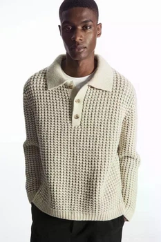 Джемпер чоловічий COS two-tone waffle-knit polo shirt 1206052001 L Бежевий