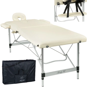 Массажный стол BodyFit 70 см 2-секционный алюминиевый XXL, складной, с подлокотниками, кушетка - Польша Бежевый