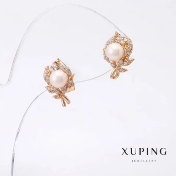 Сережки Xuping з перлами Майорка, 9х14 мм, позолота 18к