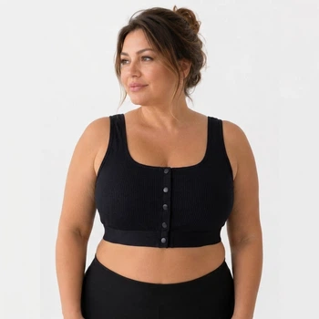 Топ від Lirina Rose 30567 4XL чорний (натуральна тканина, застібки спереду, рубчик, широкі бретелі, кнопки)