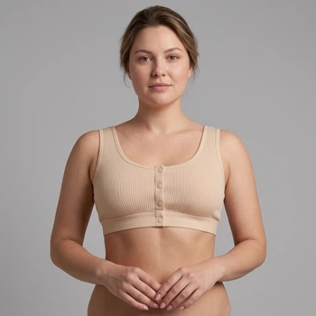Топ від Lirina Rose 30567 4XL бежевий (натуральна тканина, застібки спереду, рубчик, широкі бретелі, кнопки)