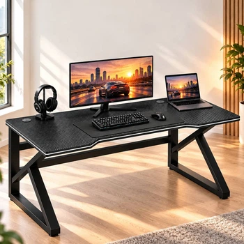 Игровой компьютерный стол письменный столик для дома и офиса 140х60х72,5 см Черный (QD546)