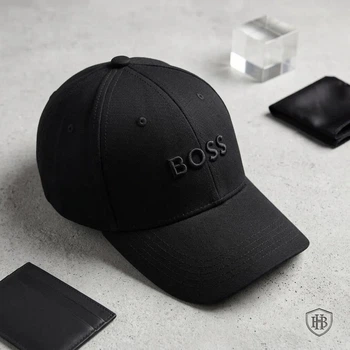 Кепка бейсболка boss чорна з чорною вишивкою буквами розмір L ZE00115-8