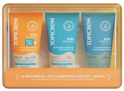 Zestaw kosmetyków przeciwsłonecznych Topicrem Sun Protect Mleczko Spf 50+ 50 ml + Żel po opalaniu 50 ml + Żel pod prysznic 50 ml (3700281706178)