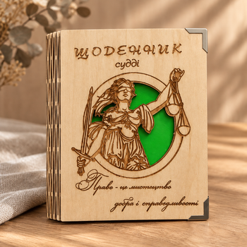 Деревянный блокнот "Щоденник судді" (на цельной обложке с ручкой), ежедневник из дерева, блокнот для судьи