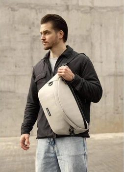 Мужская сумка-бананка под ноутбук Sambag Urban Laptop черная серая текстильная сумка-кроссбоди для ноутбуков до 14″ 51937