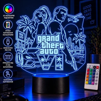 Светильник ночник лампа GTA Grand Theft Auto на подарок геймеру фанату игры ГТА. Светильник с Вашим любимым скином! (3DP219)
