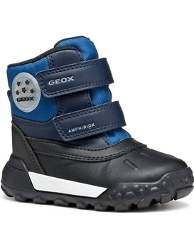 Детские зимние ботинки Geox Trekkyup Amphibiox, сапоги 23 р чёрний/джинсовый тёмно-синий мальчику