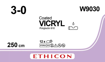 Викрил (Vicryl) 3/0, длина 250см, катушка Ligapak, без иглы, фиолетовая нить W9030