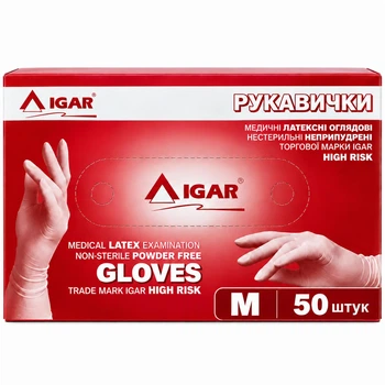 Перчатки латексные Igar High Risk смотровые повышенной прочности M 25 пар.