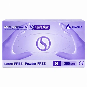 Рукавички нітрілові Igar Sempercare Nitrile Skin2 оглядові нестерильні неопудрені S 100 пар.