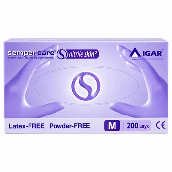 Перчатки нитриловые Igar Sempercare Nitrile Skin2 смотровые нестерильные неопудренные М 100 пар.