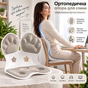 Ортопедическая подушка для сидения Care Лапа серая Ортопедическая опора для спины 42 × 30 × 34 см