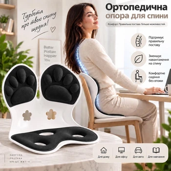 Ортопедическая подушка для сидения Care Лапа чёрная Ортопедическая опора для спины 42 × 30 × 34 см