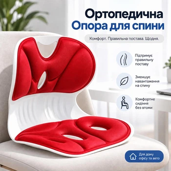 Ортопедическая подушка для сидения Care красная Ортопедическая опора для спины 35 × 27 × 32 см