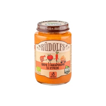 Детское пюре Rudolfs Овощи с макаронами и курицей с 8 месяцев 190 г (4751017940556)