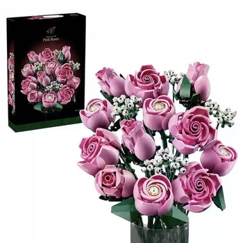 Конструктор цветы 3д букет розовых роз Flower Bouquet 789 детали цветочная композиция из мини-блоков 3d для взрослых и детей