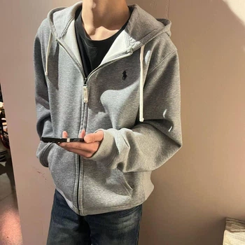 Кофта Polo Ralph Lauren сірого кольору на застібці з капюшоном утеплена, розмір XL