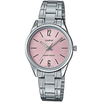 Жіночий годинник Casio LTP-V005D-4B сталевий браслет рожевий циферблат