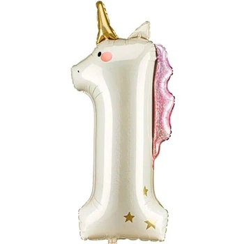 Фольгированный шар-цифра 1 Единорог 36", PartyDeco
