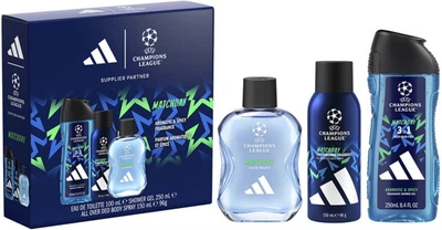 Набір для чоловіків Adidas UEFA Champions Туалетна вода 100 мл + Гель для душу 250 мл + Дезодорант 150 мл (3616307519649)