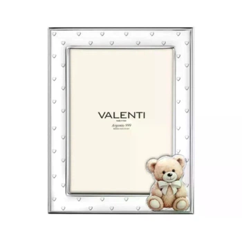 Серебряная фоторамка с медвежонком и сердечками под фото 9х13 Valenti 73217 3L