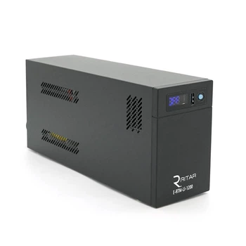 ДБЖ Ritar E-RTM-LI-1200 720 Вт (200 Вт), РК-дисплей, AVR, 3 шт., 2xSCHUKO розетка, акумулятор LiFePO4 x 25.6V154WH, металевий корпус (305*85*141) 5 кг (372*278*440)