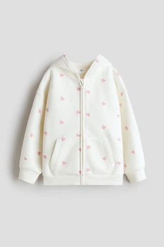 Худи H&M на флисе для девочки, 1,5–2 года, размер 92, молочный, 1342647003