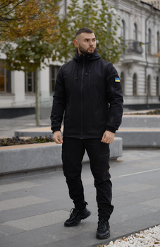 Чоловічий утеплений костюм Intruder Softshell "Reef" з шевроном на флісі чорний куртка та штани S