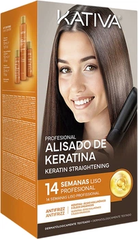 Zestaw do prostowania włosów Kativa Keratin Professional Brazilian Szampon 50 ml + Maska 150 ml + Odżywka 30 ml + Rękawiczki (7750075069077)