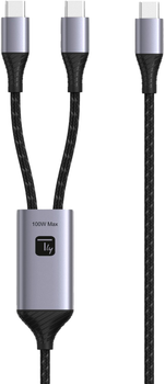 Кабель TECHly USB-C - 2 x USB-C 100W PD QC 1.5 м Black (ICOC MU2C-2C100W)