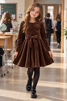 Платье Velvet Sparkle с мерцающими стразами Kiddo шоколадный 116 см