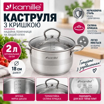 Каструля з кришкою Kamille 2 л з нержавіючої сталі KM-5412