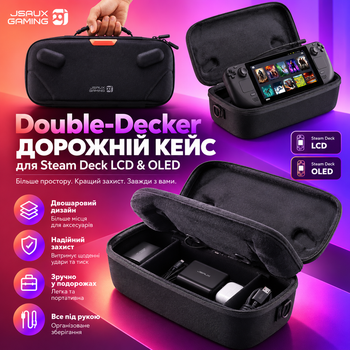 Оригинальный кейс JSAUX BG0140 Double-Decker для Steam Deck LCD/OLED, двойной отсек, подставка и USB-C кабель