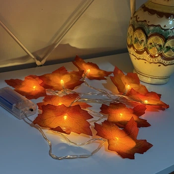 Гирлянда осенняя с кленовыми листьями, 1.5 м, 10 LED лампочек, на батарейках 2хAA осенний декор для дома
