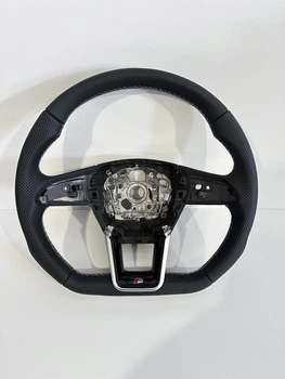 Руль скошенная s-line с перфорацией с отверстиями под лепестки белая нить audi а6 а7 с8