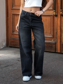 Женские джинсы прямые TMV Wide leg Темно-серые 40