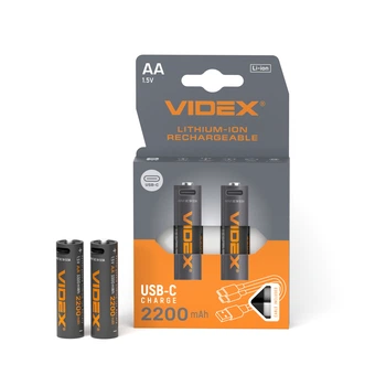 Акумулятори VIDEX LIR6C/AA USB-C 1.5V 2200mAh, 2 шт.